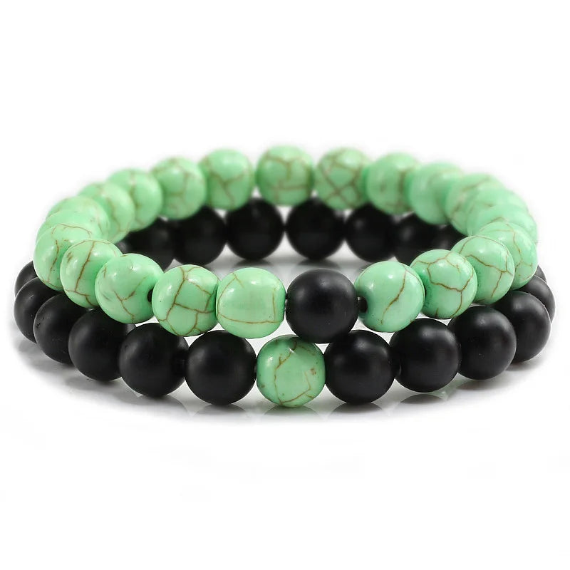 2Pcs/set Couple Distance Beaded Bracelet Natural Stone Strand Bracelets Homme Charm Yoga Jewelry Gifts for Women Men Best Friend