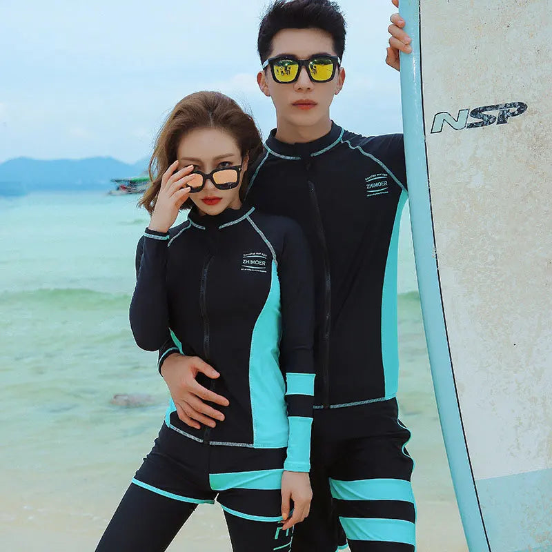 Men and Women's Full Body Zip Shirt and Leggings Set, Rashguard with Bikini, Surf Snorkeling Sun Suit, 3 PCs per Set