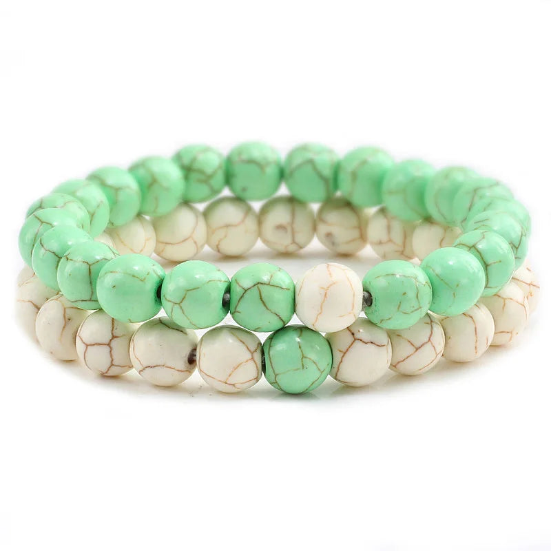 2Pcs/set Couple Distance Beaded Bracelet Natural Stone Strand Bracelets Homme Charm Yoga Jewelry Gifts for Women Men Best Friend
