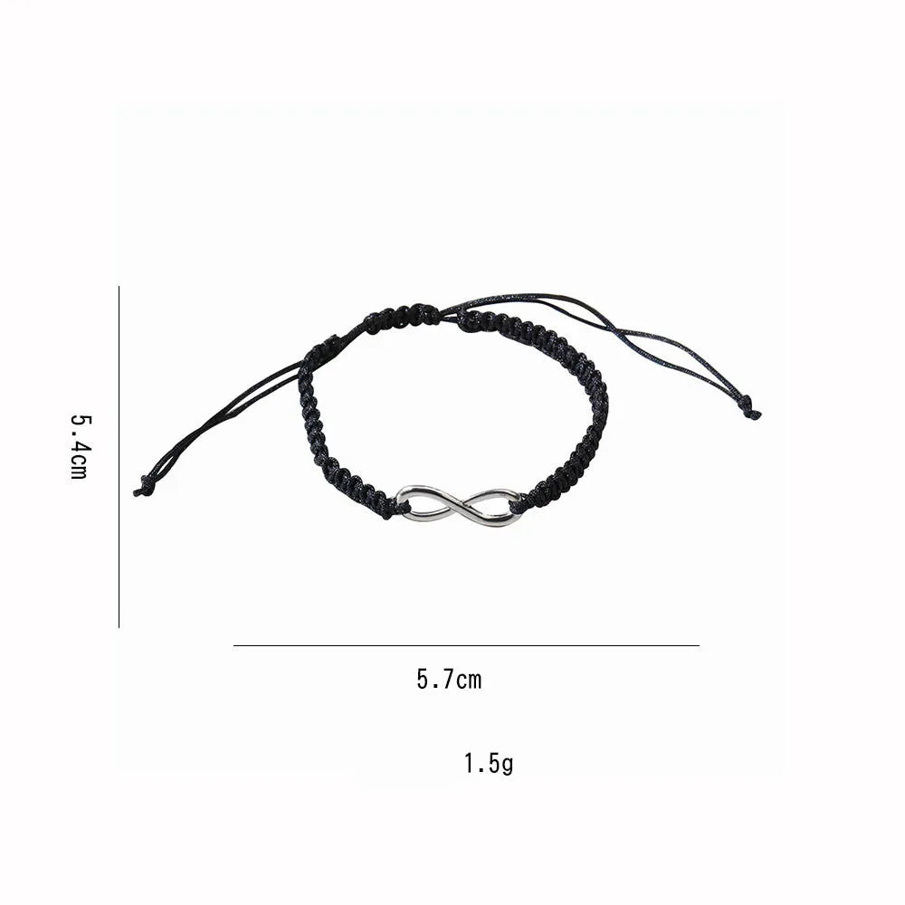 Braided Rope Cord Bracelet Zinc Alloy Infinity Bracelet Black White