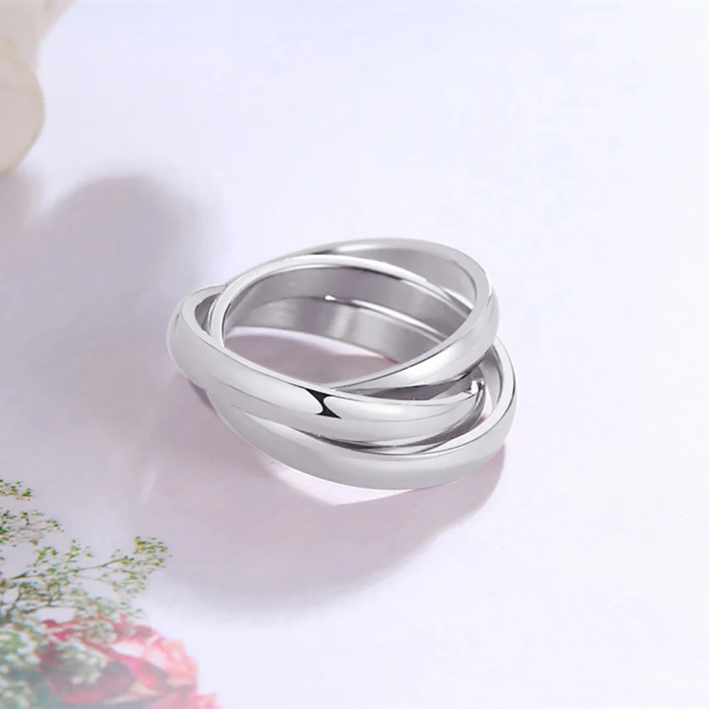 Classic 3 Rounds Ring Sets Women Stainless Steel Wedding Engagement Female Finger Jewelry