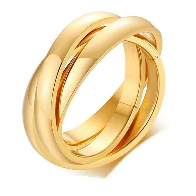 Classic 3 Rounds Ring Sets Women Stainless Steel Wedding Engagement Female Finger Jewelry