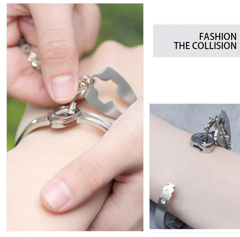 Couple Jewelry Stainless Steel Bracelet Love Heart Lock Bracelets Bangles Key Pendant Necklace for Women Men Lover Jewelry Gift