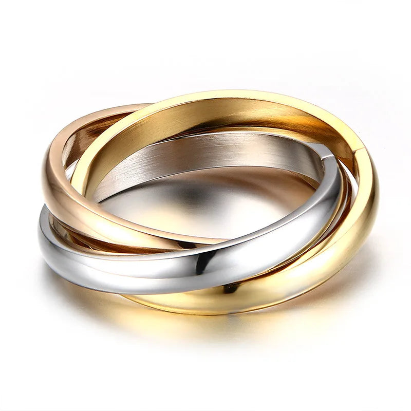 Classic 3 Rounds Ring Sets Women Stainless Steel Wedding Engagement Female Finger Jewelry