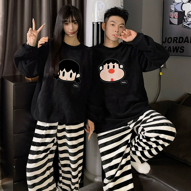 South Korea Bear Women's Thickened Flannel Couple Pajamas