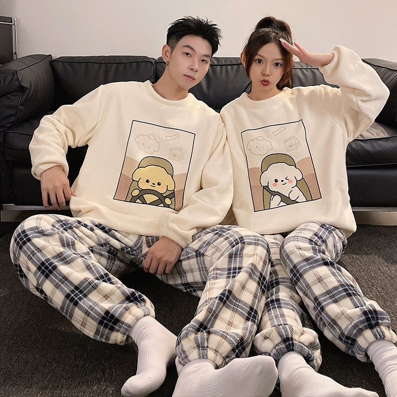 South Korea Bear Women's Thickened Flannel Couple Pajamas