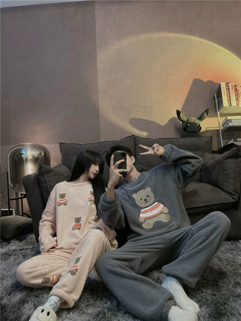 South Korea Bear Women's Thickened Flannel Couple Pajamas