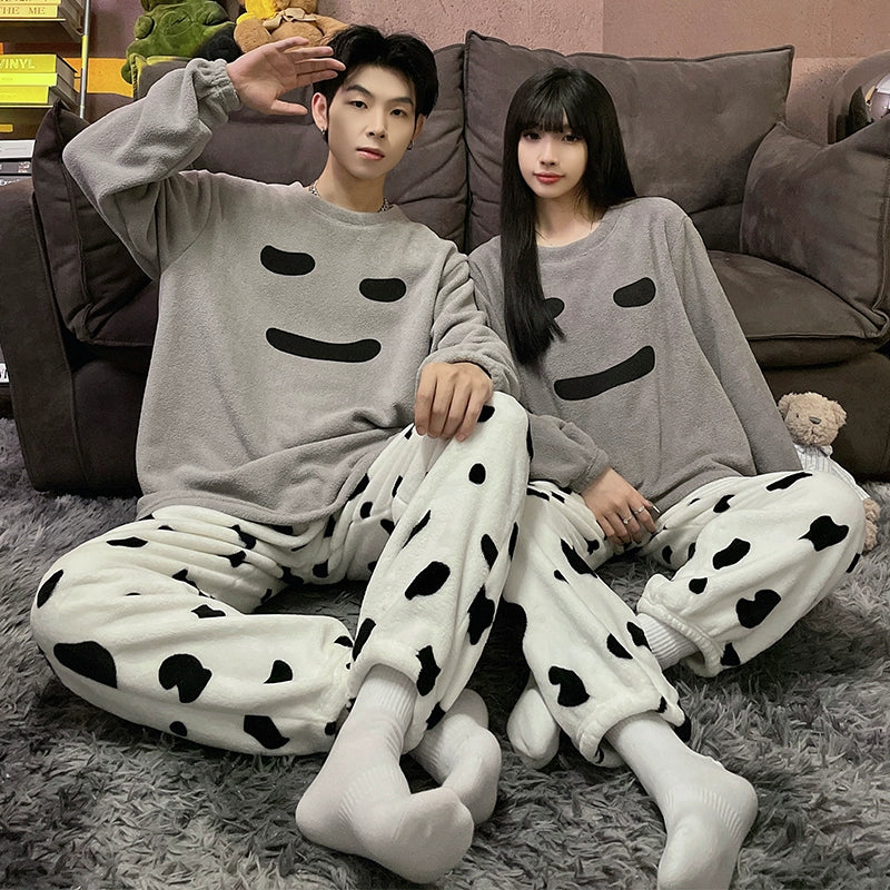 Couple Pajamas Women's Coral Fleece Winter Thickened Fleece-lined Autumn and Winter Day Flannel Plus Size Men's Home Wear Suit