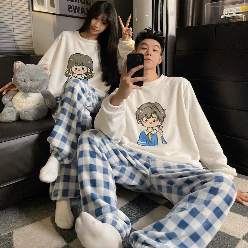 South Korea Bear Women's Thickened Flannel Couple Pajamas