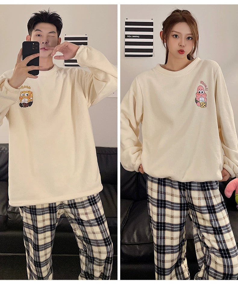 Couple Pajamas Women's Coral Fleece Winter Thickened Fleece-lined Autumn and Winter Day Flannel Plus Size Men's Home Wear Suit