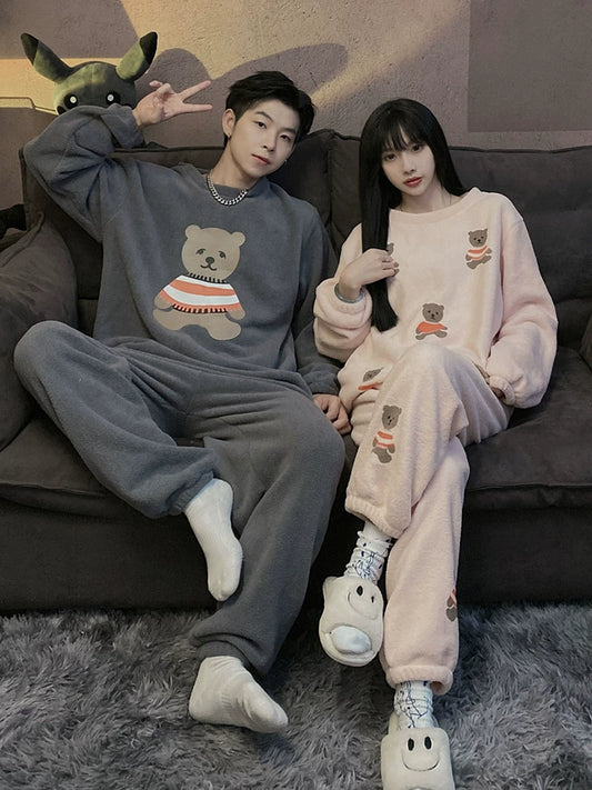 South Korea Bear Women's Thickened Flannel Couple Pajamas