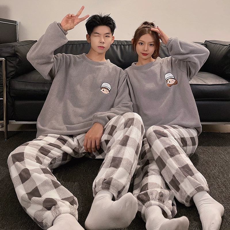 South Korea Bear Women's Thickened Flannel Couple Pajamas