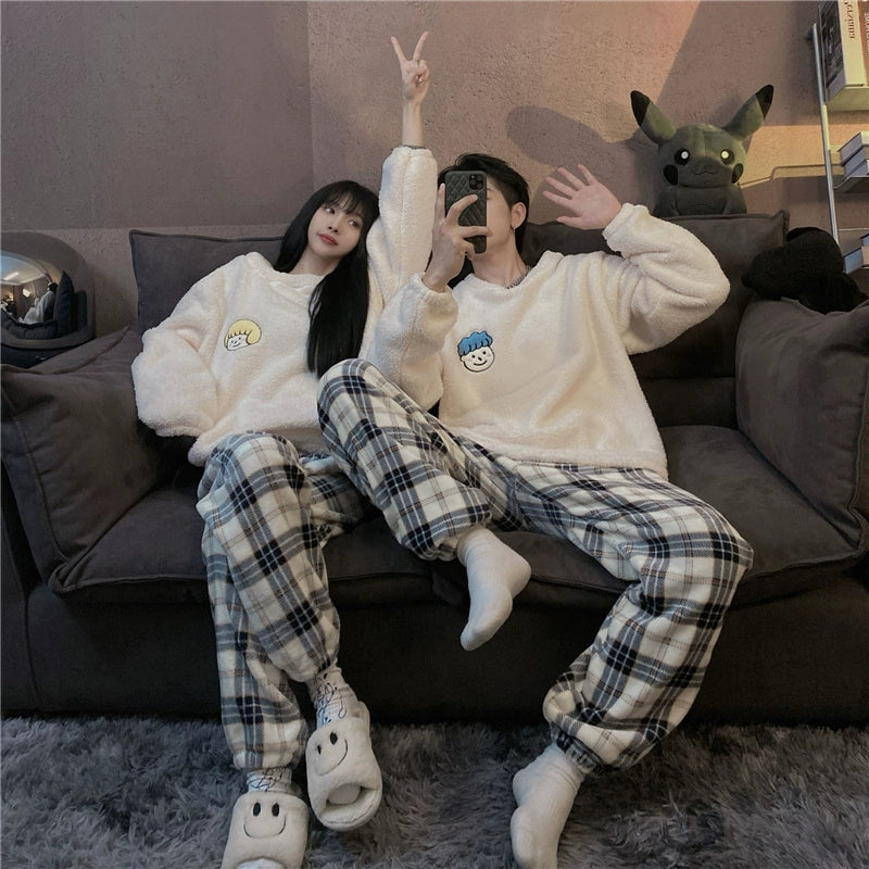 South Korea Bear Women's Thickened Flannel Couple Pajamas