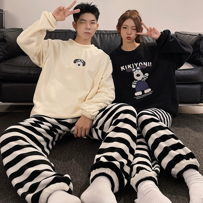 South Korea Bear Women's Thickened Flannel Couple Pajamas