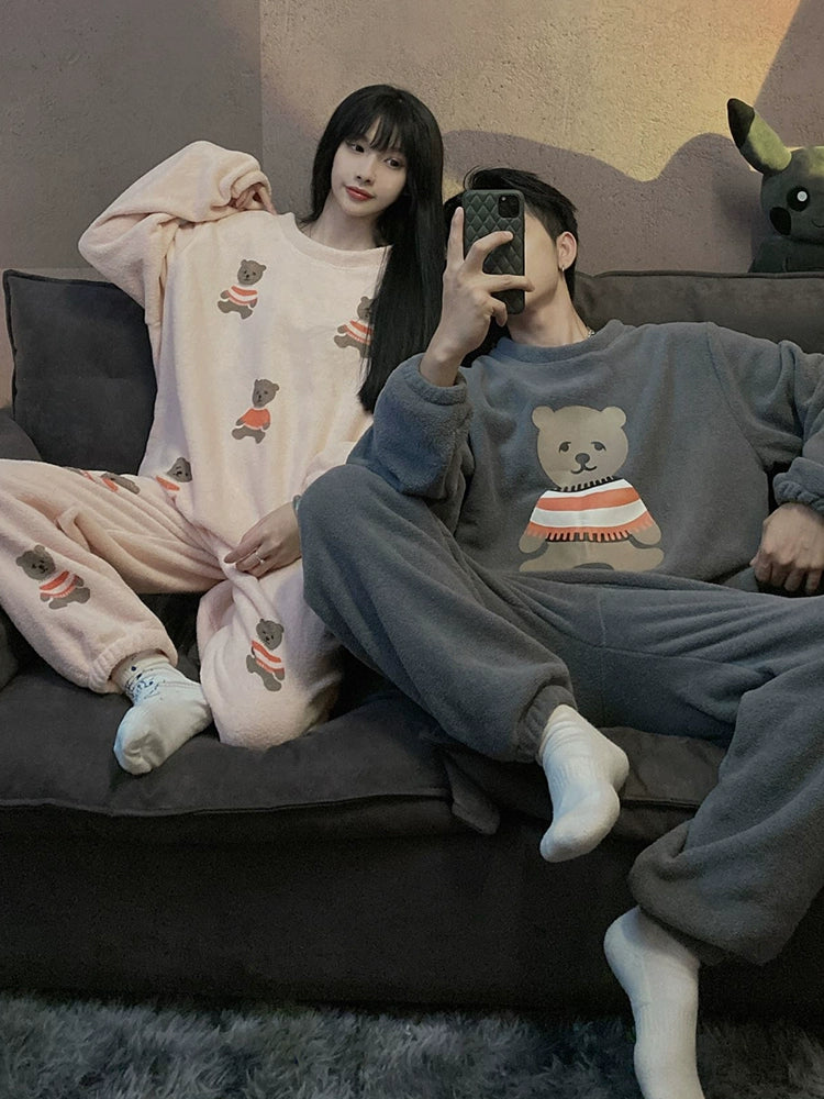 South Korea Bear Women's Thickened Flannel Couple Pajamas