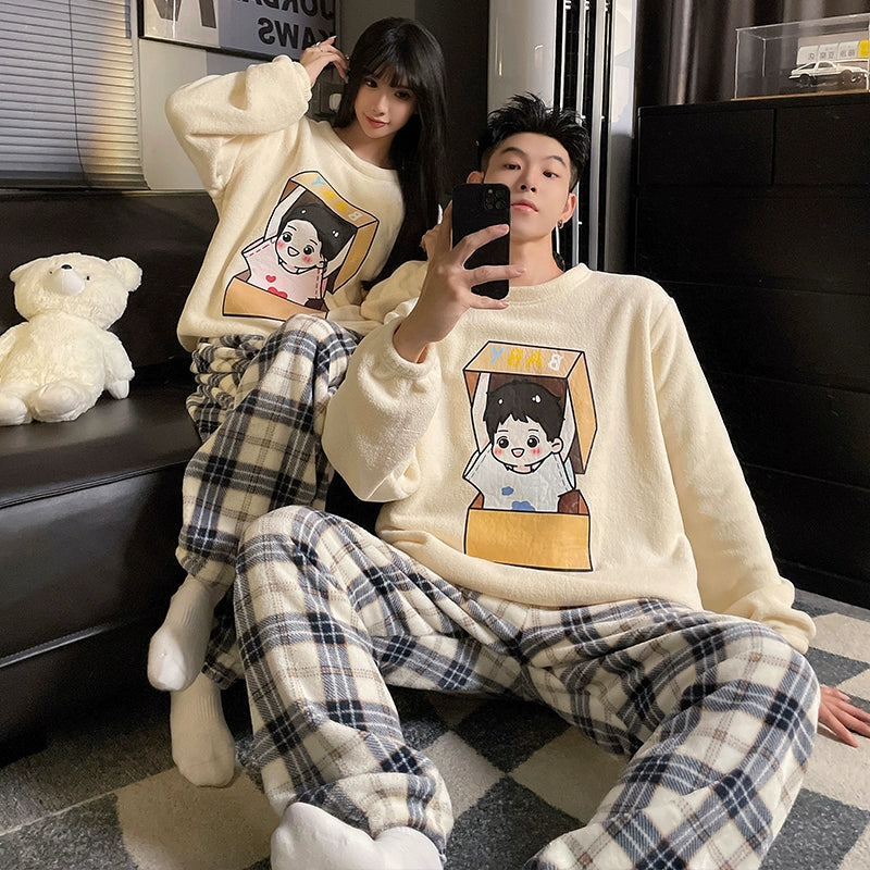 South Korea Bear Women's Thickened Flannel Couple Pajamas