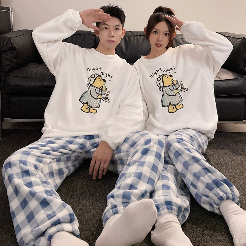 South Korea Bear Women's Thickened Flannel Couple Pajamas