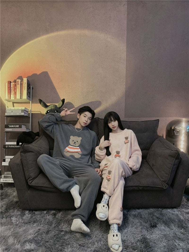 South Korea Bear Women's Thickened Flannel Couple Pajamas