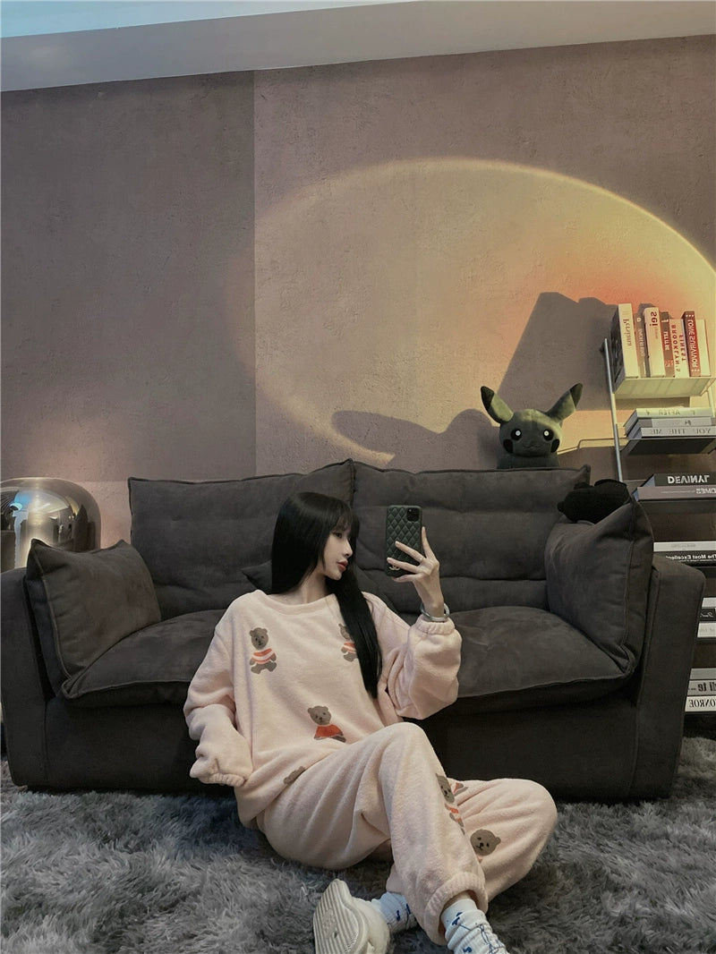 South Korea Bear Women's Thickened Flannel Couple Pajamas