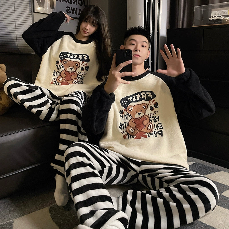 South Korea Bear Women's Thickened Flannel Couple Pajamas