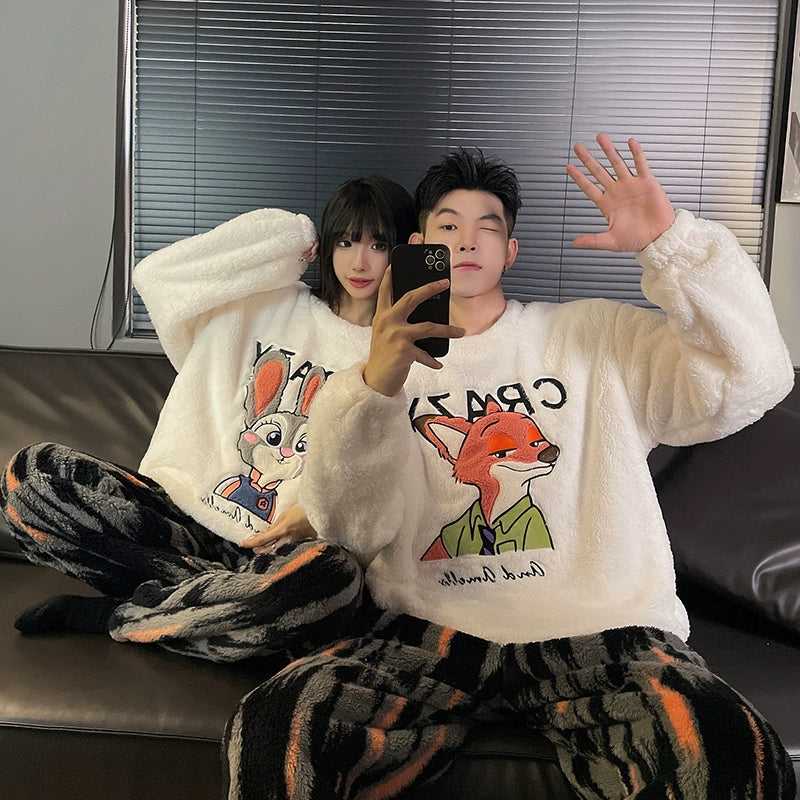 South Korea Bear Women's Thickened Flannel Couple Pajamas