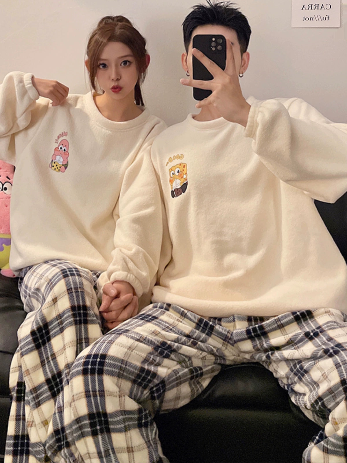 Couple Pajamas Women's Coral Fleece Winter Thickened Fleece-lined Autumn and Winter Day Flannel Plus Size Men's Home Wear Suit