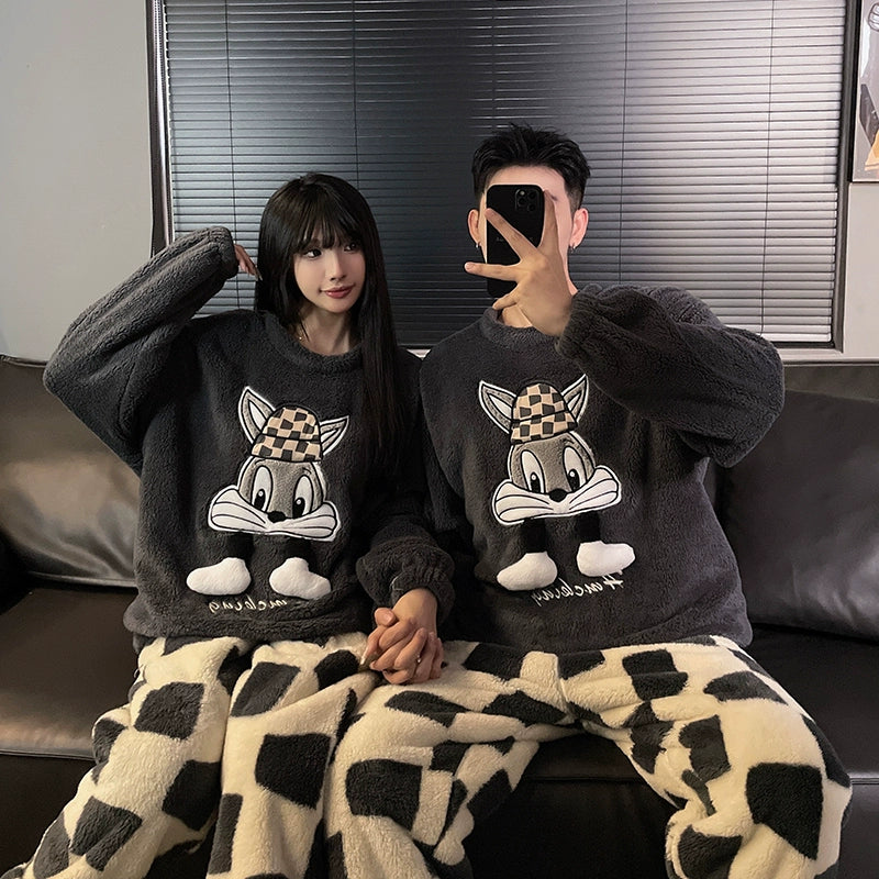 South Korea Bear Women's Thickened Flannel Couple Pajamas