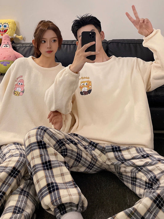 Couple Pajamas Women's Coral Fleece Winter Thickened Fleece-lined Autumn and Winter Day Flannel Plus Size Men's Home Wear Suit
