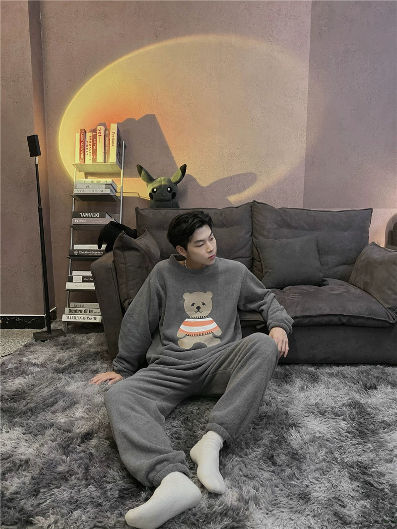 South Korea Bear Women's Thickened Flannel Couple Pajamas