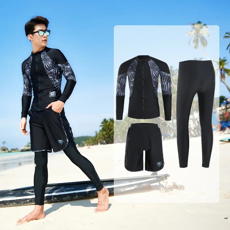 Women Men's 3-5 Piece Rash Guard with Boy Shorts Long Sleeve Zipper Swimsuit  Bathing Suit Wetsuit Beachwear Tankini Tracksuit