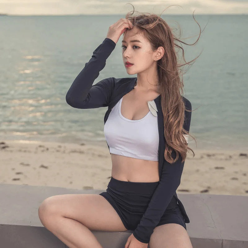 Womens Men Long Sleeve Rash Guard Swimsuit Sun Protection Sport Wetsuit 2-3 Pieces Swimsuit Set Water Sports Beachwear Tracksuit
