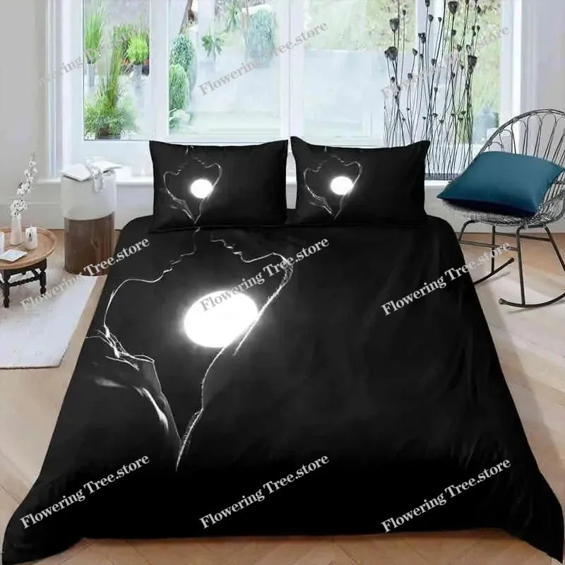 Couple Duvet Cover Set Microfiber White Portrait Couple Kissing Twin Bedding Set Valentine's Day Gift For Lover Queen King Size
