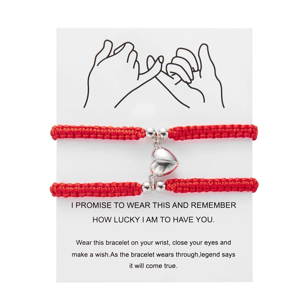 2pcs Hand-Woven Couple Bracelet Magnetic Heart Shape Braid Rope Bracelet Men'S and Women'S Gift for Anniversary Wrist Chain