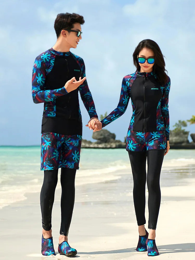 Women Men's 3-5 Piece Rash Guard with Boy Shorts Long Sleeve Zipper Swimsuit  Bathing Suit Wetsuit Beachwear Tankini Tracksuit