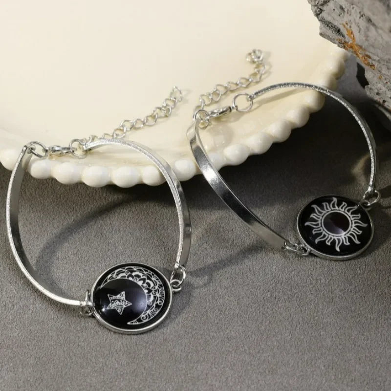 1/2Pcs Romantic Luminous Bracelets for Women Men Sun Moon Couple Metal Rope Matching Bracelet Valentine's Day Jewelry Gifts