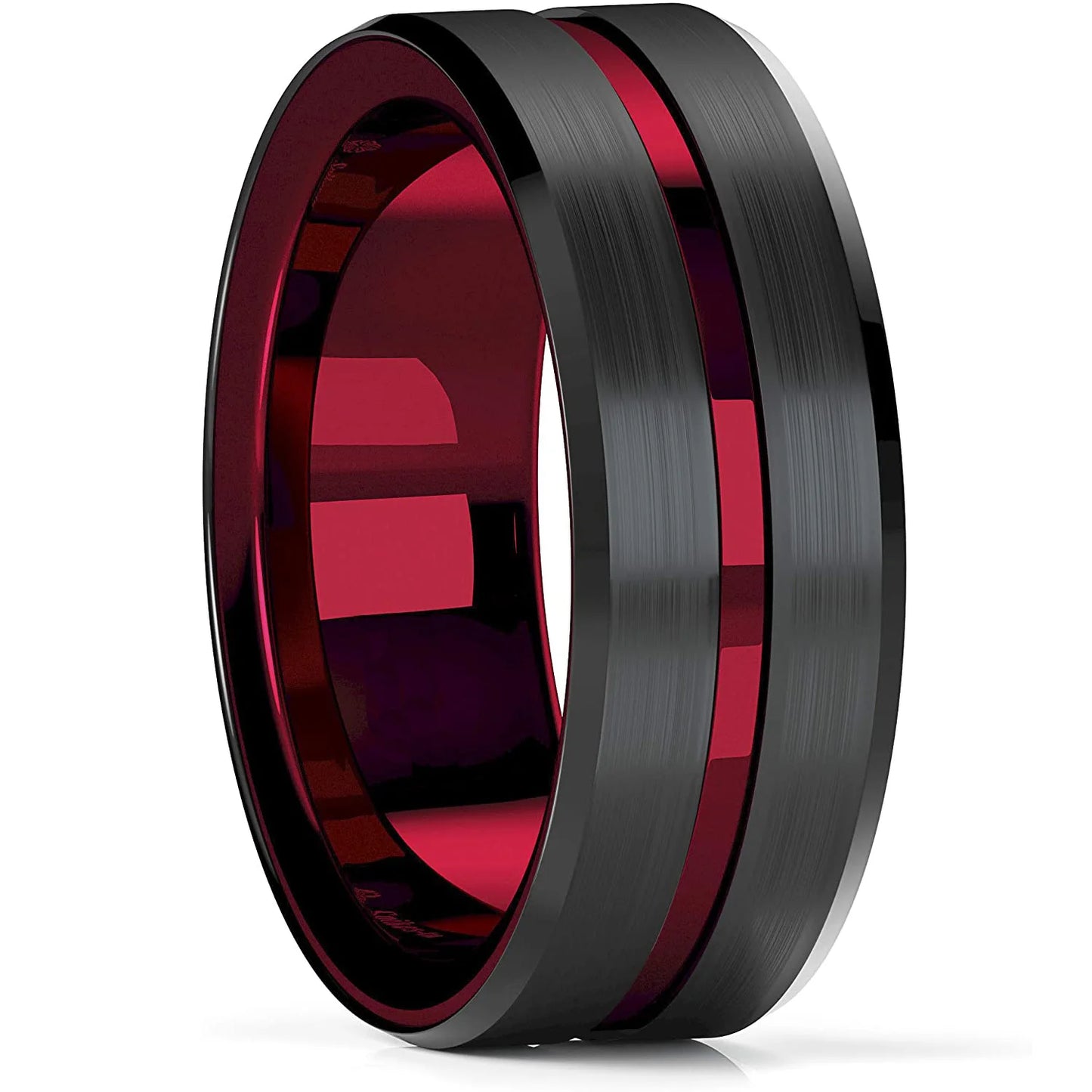 Fashion 8mm Black Tungsten Wedding Ring For Men Thin Blue Line Groove Black Brushed Ladder Edge Ring Men's Wedding Band Jewelry
