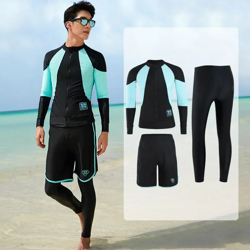 Women Men's 3-5 Piece Rash Guard with Boy Shorts Long Sleeve Zipper Swimsuit  Bathing Suit Wetsuit Beachwear Tankini Tracksuit