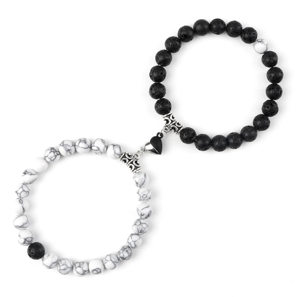 Hot Couple Yin Yang Bracelet Set Men 8mm Natural Stone Heart shape Magnet Love Braclet for Women Friendship Fashion Jewelry Gift
