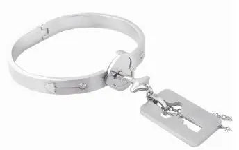 Stainless Steel Couple Bracelet Love Heart Lock Bracelets Bangle Key Pendant Necklace For Women Men Valentine's Day Jewelry Gift