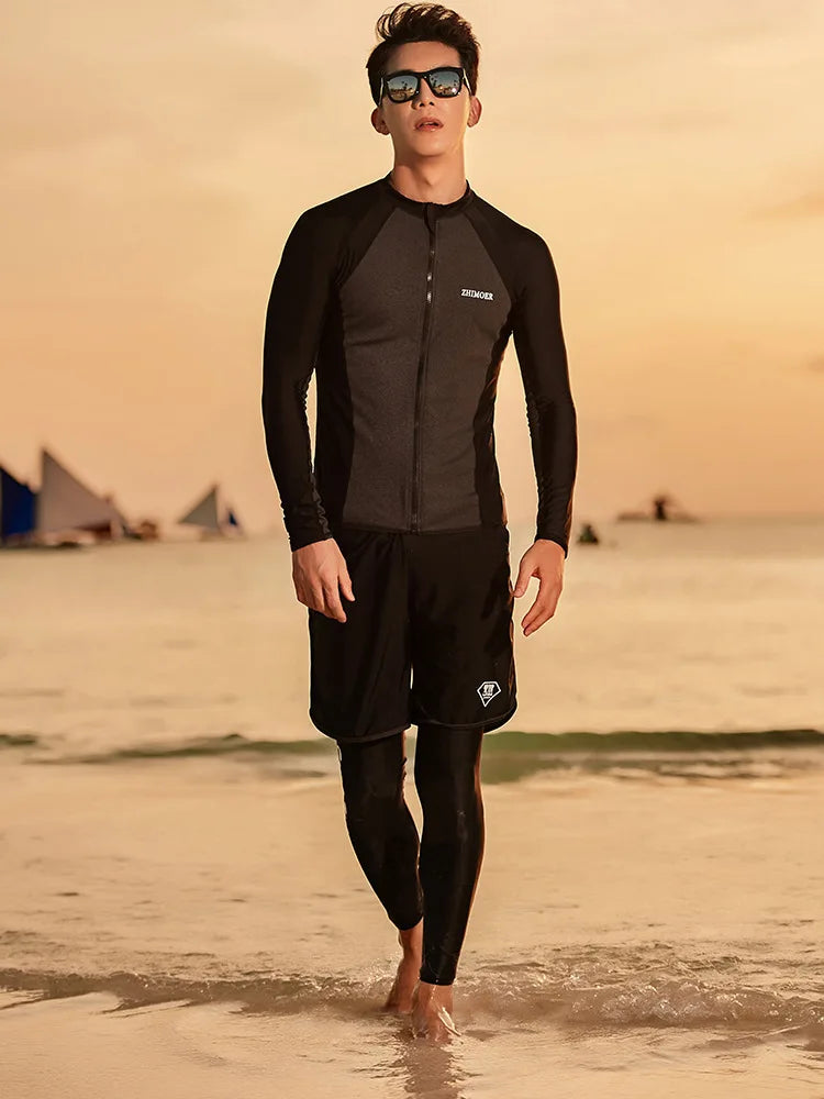 Women Men's 3-5 Piece Rash Guard with Boy Shorts Long Sleeve Zipper Swimsuit  Bathing Suit Wetsuit Beachwear Tankini Tracksuit