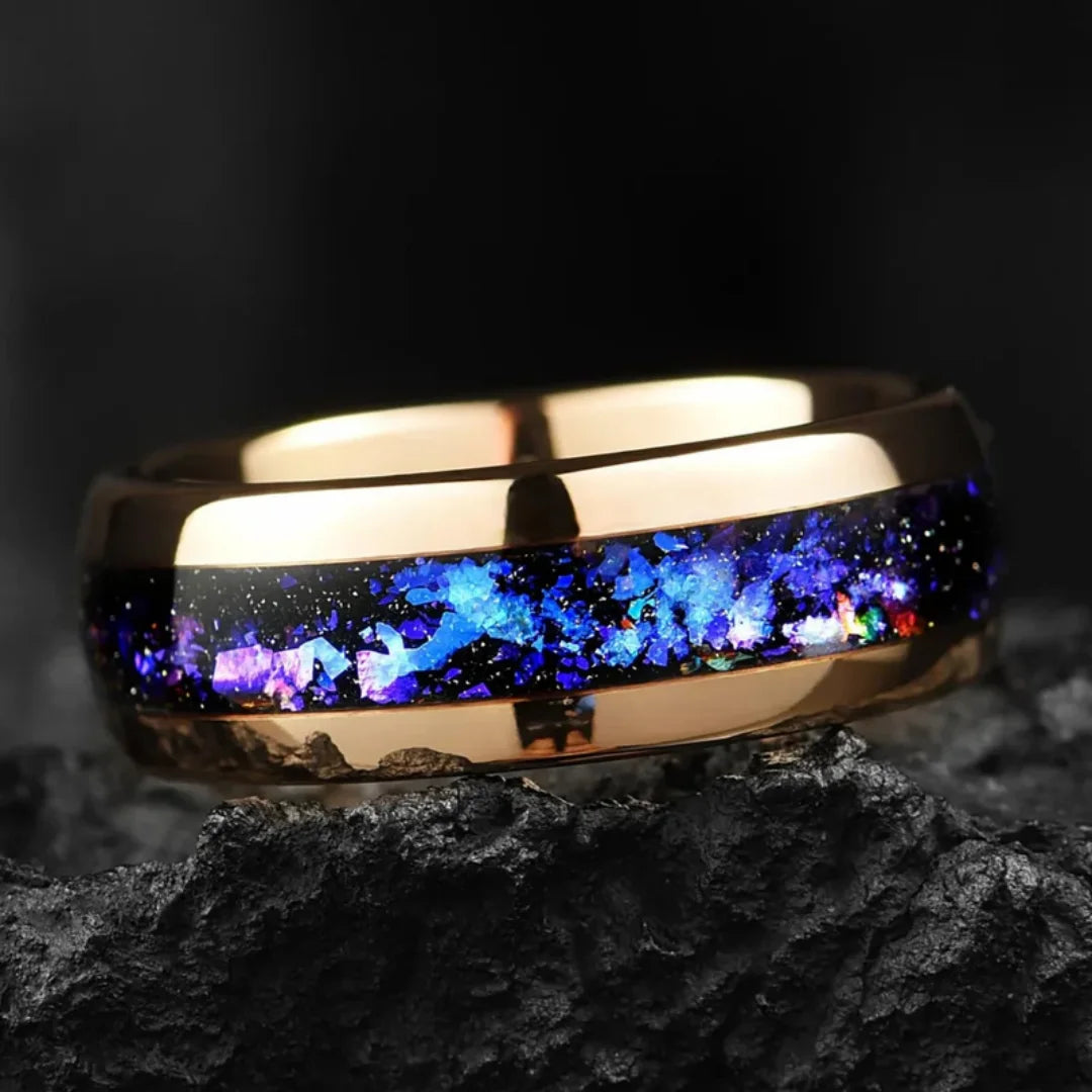 Men's Fashion Titanium Wedding Ring, 8mm Stainless Steel Style Ring, Turquoise Pattern Valentine's Day Jewelry Daily Elegance
