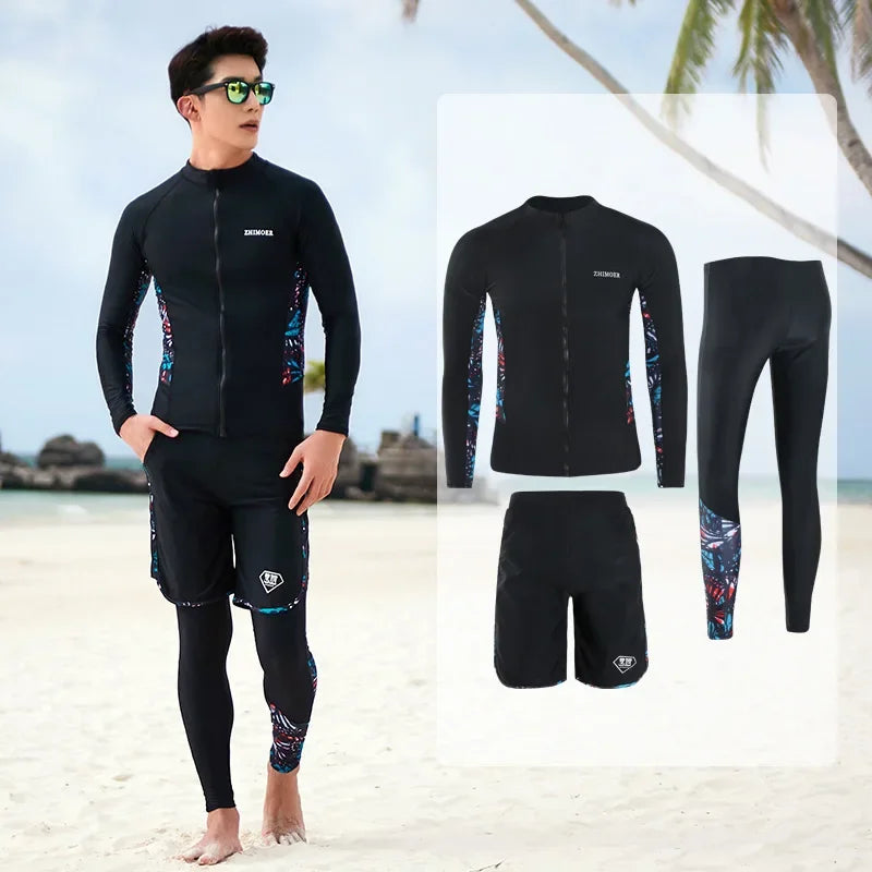 Women Men's 3-5 Piece Rash Guard with Boy Shorts Long Sleeve Zipper Swimsuit  Bathing Suit Wetsuit Beachwear Tankini Tracksuit
