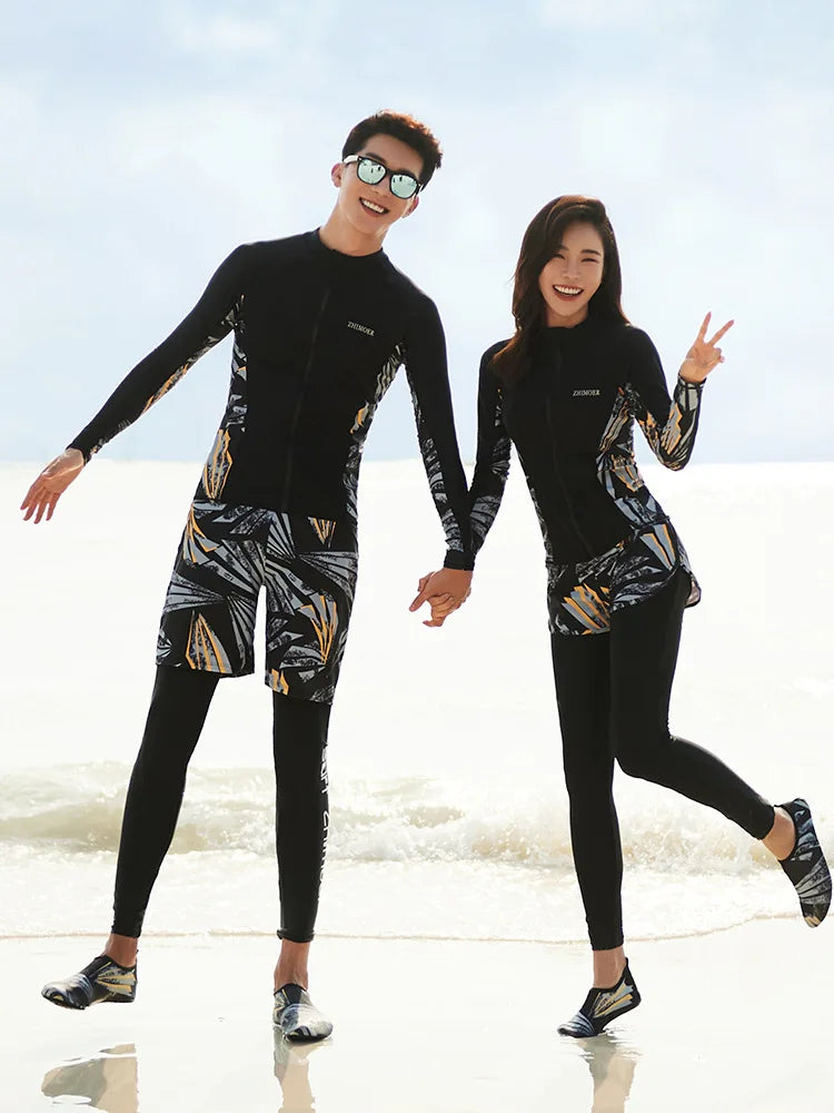 Women Men's 3-5 Piece Rash Guard with Boy Shorts Long Sleeve Zipper Swimsuit  Bathing Suit Wetsuit Beachwear Tankini Tracksuit