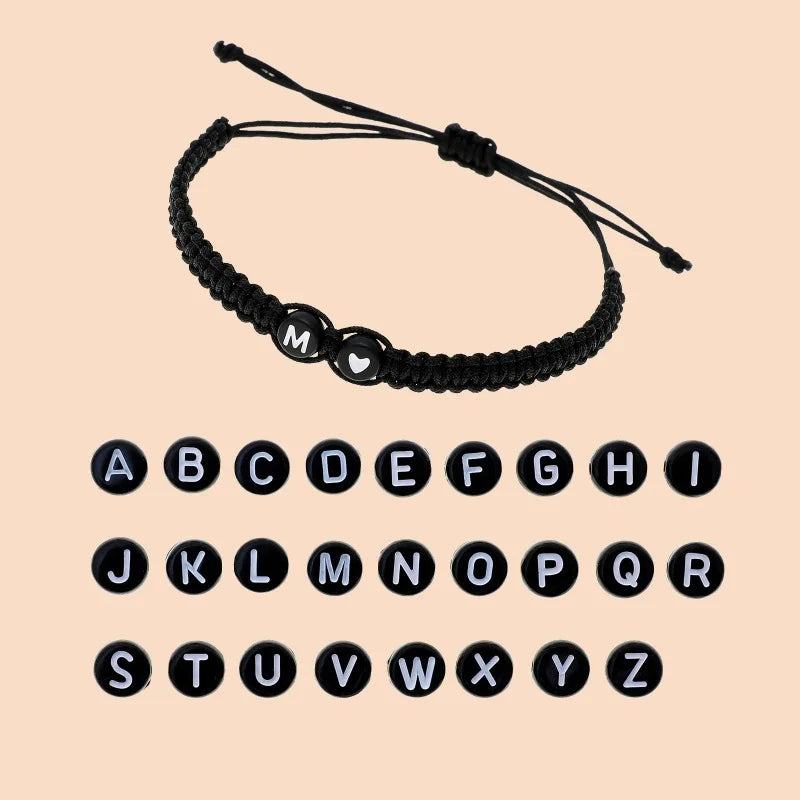 Couple 26 letter initial heart-shaped bracelet, hand adjustable A-Z name woven bracelet suitable for male and female friendship