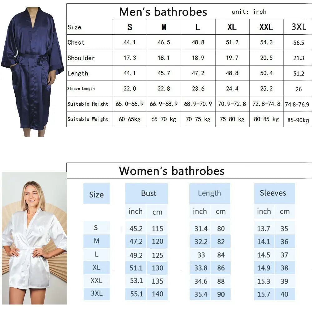 Customized Men's Bathrobe Silk Couple Set King and Queen Bath Robe Wifey and Hubby Robe Satin Valentine's Day Bathrobes Personal