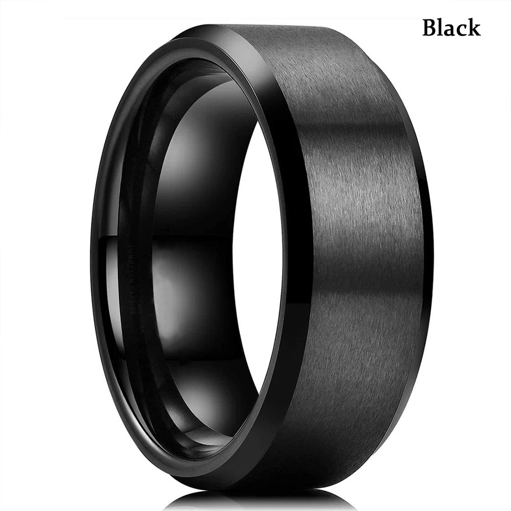 Fashion 8mm Black Tungsten Wedding Ring For Men Thin Blue Line Groove Black Brushed Ladder Edge Ring Men's Wedding Band Jewelry