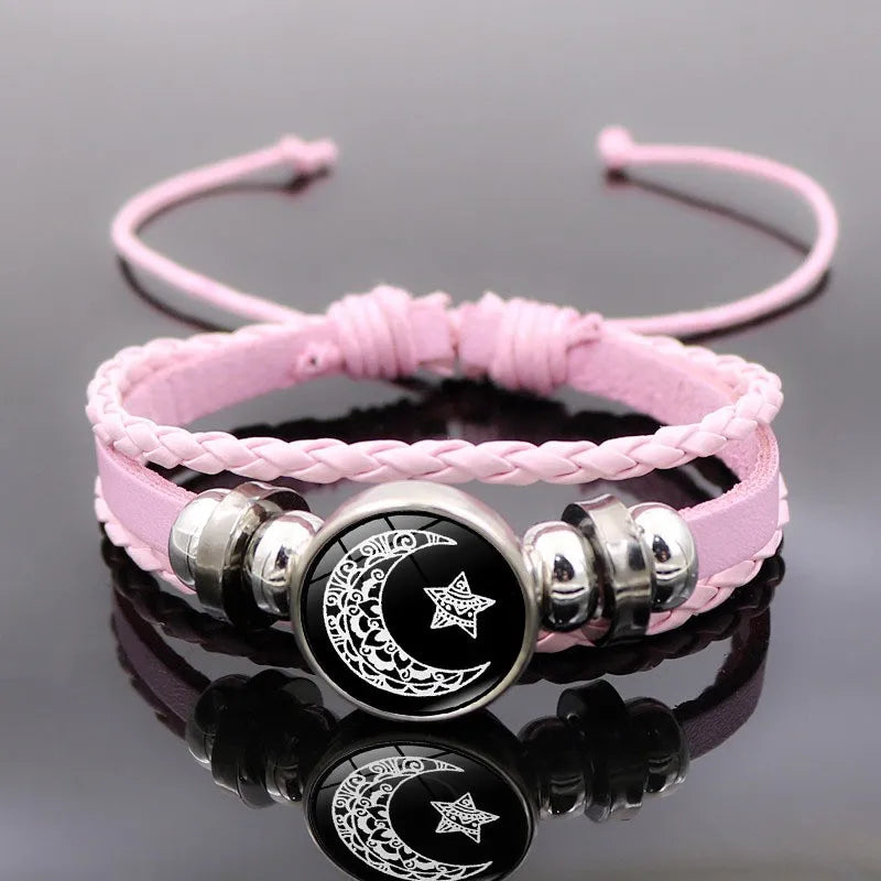2pcs/set Sun and Moon Lovers Leather Bracelet Punk Multi-Layered Beaded Braided Adjustable Bracelet Set For Couple Jewelry
