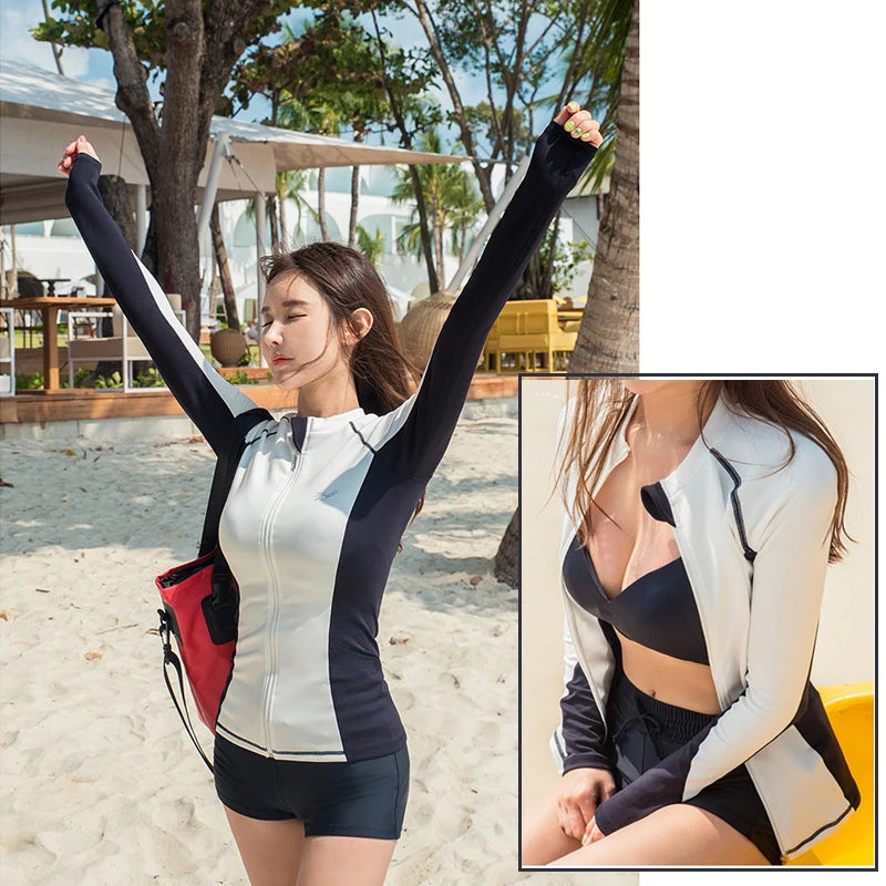 Womens Men Long Sleeve Rash Guard Swimsuit Sun Protection Sport Wetsuit 2-3 Pieces Swimsuit Set Water Sports Beachwear Tracksuit