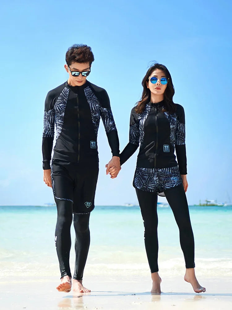 Women Men's 3-5 Piece Rash Guard with Boy Shorts Long Sleeve Zipper Swimsuit  Bathing Suit Wetsuit Beachwear Tankini Tracksuit