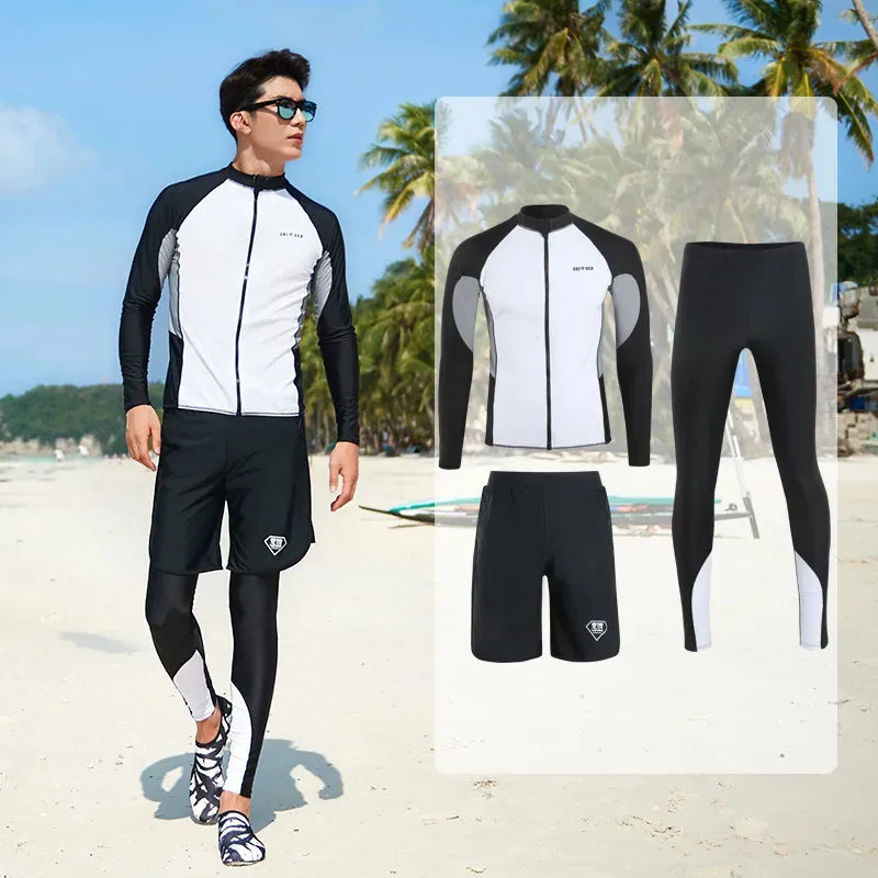 Women Men's 3-5 Piece Rash Guard with Boy Shorts Long Sleeve Zipper Swimsuit  Bathing Suit Wetsuit Beachwear Tankini Tracksuit